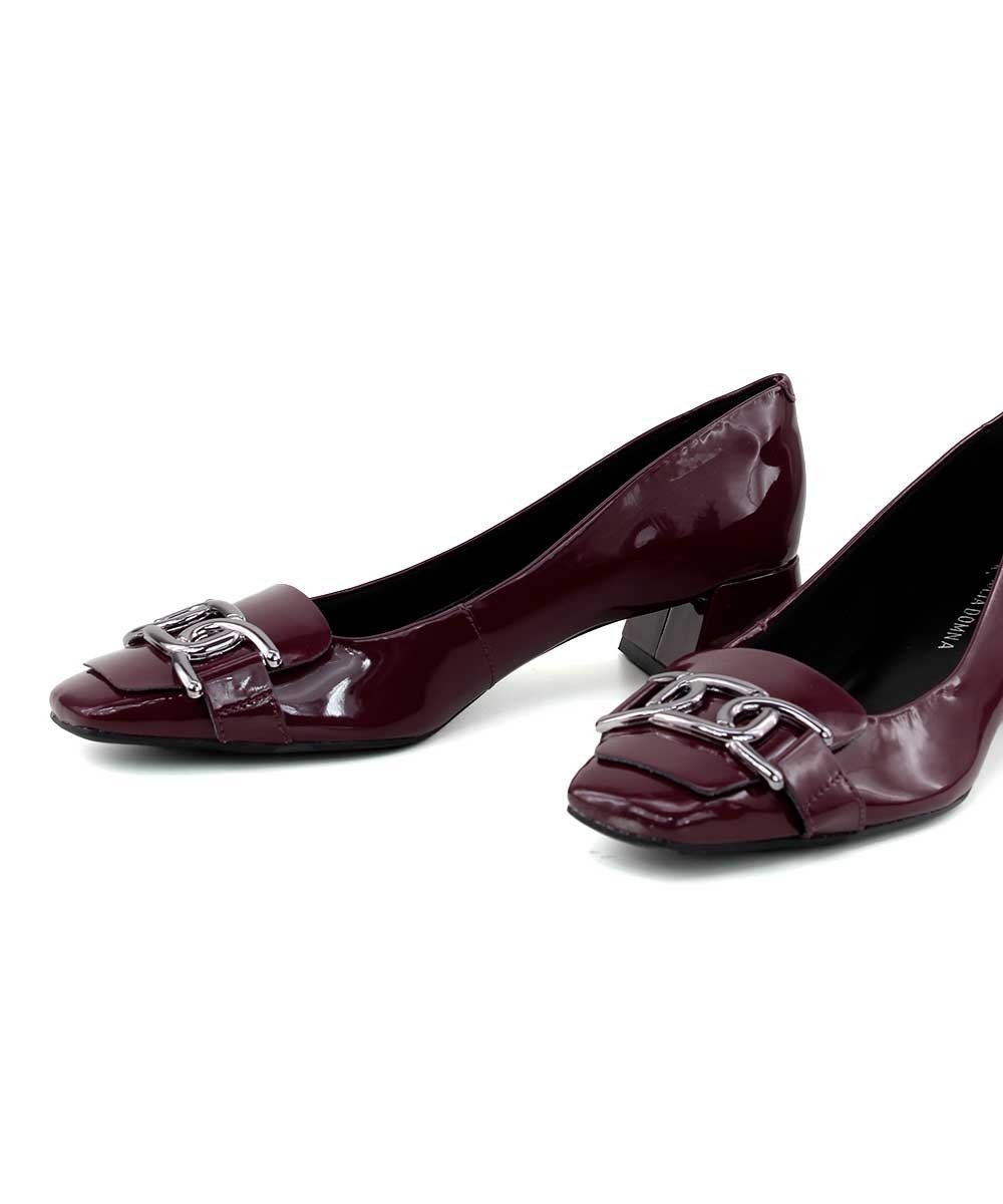 Scarpin Giulia Domna Salto Bloco Bordo Vinho 4