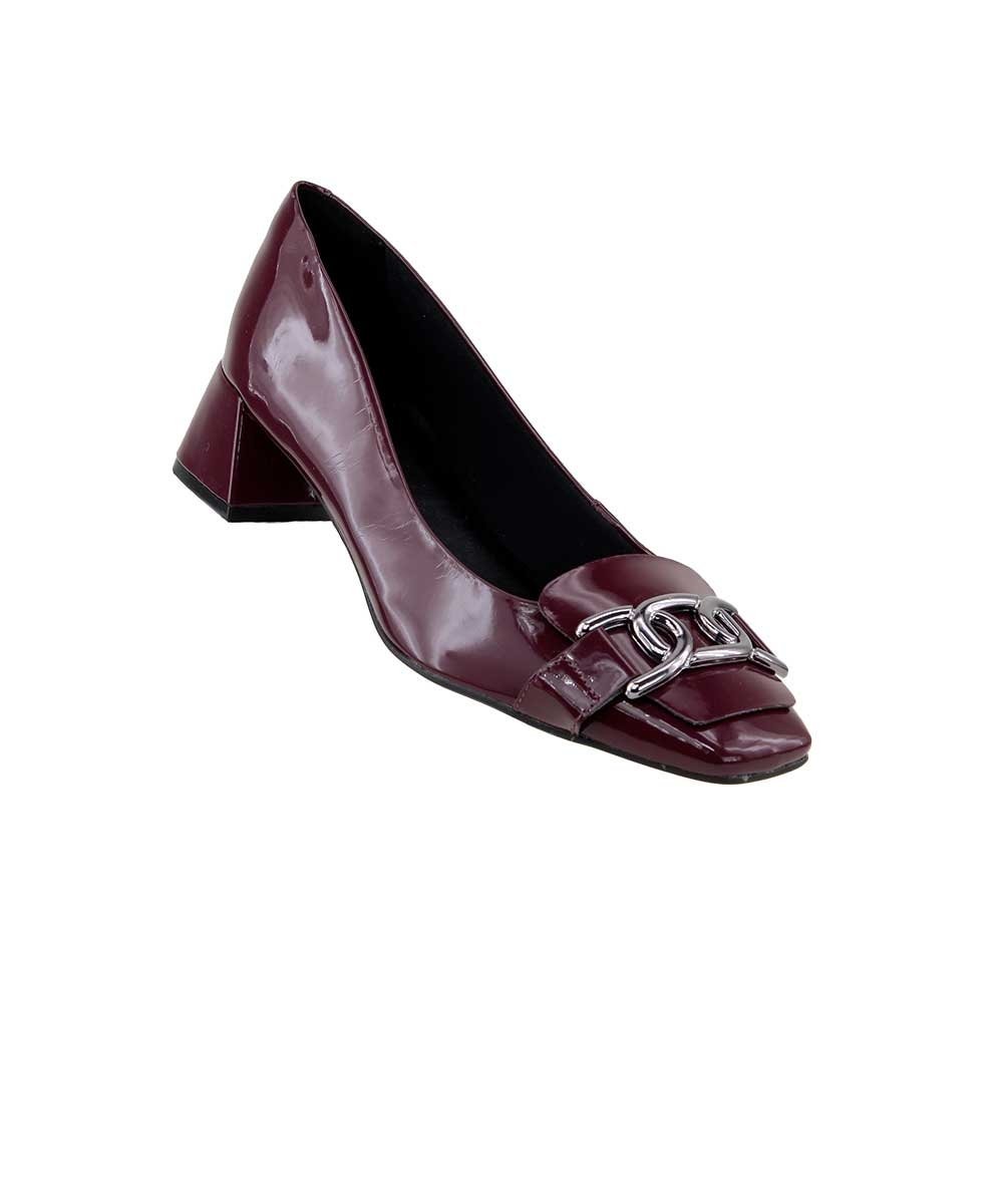 Scarpin Giulia Domna Salto Bloco Bordo Vinho 5