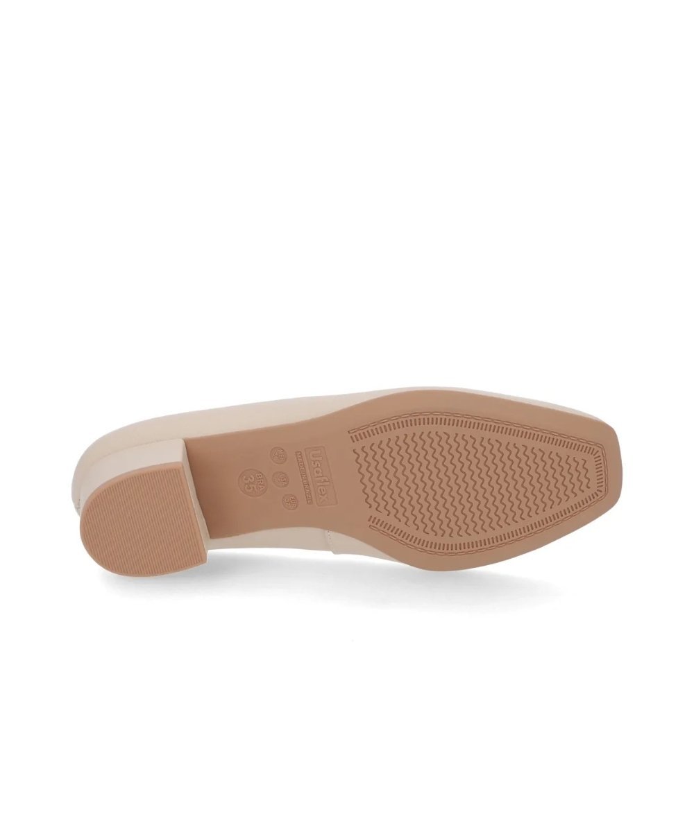 Sapato Scarpin Usaflex Salto Bloco Al4502 Couro Off White Bege 6