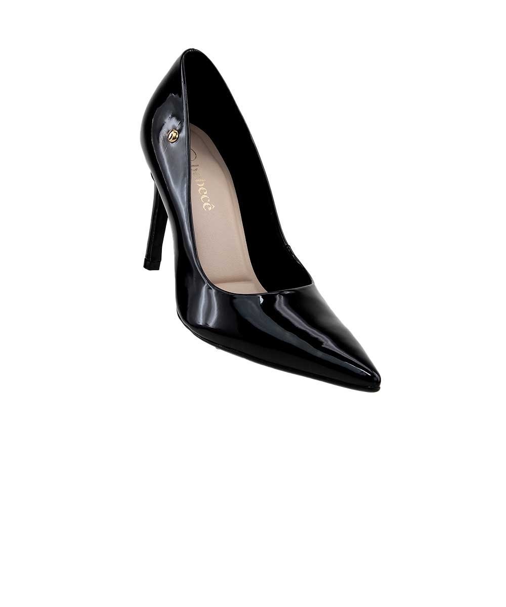 Scarpin Bebecê Verniz Salto Alto Fino Preto Preto 2