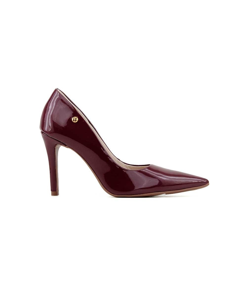 Scarpin Bebecê Verniz Salto Alto Fino Vinho Vermelho 1