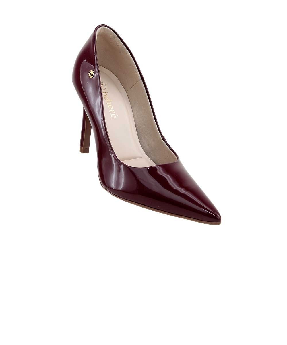 Scarpin Bebecê Verniz Salto Alto Fino Vinho Vermelho 2
