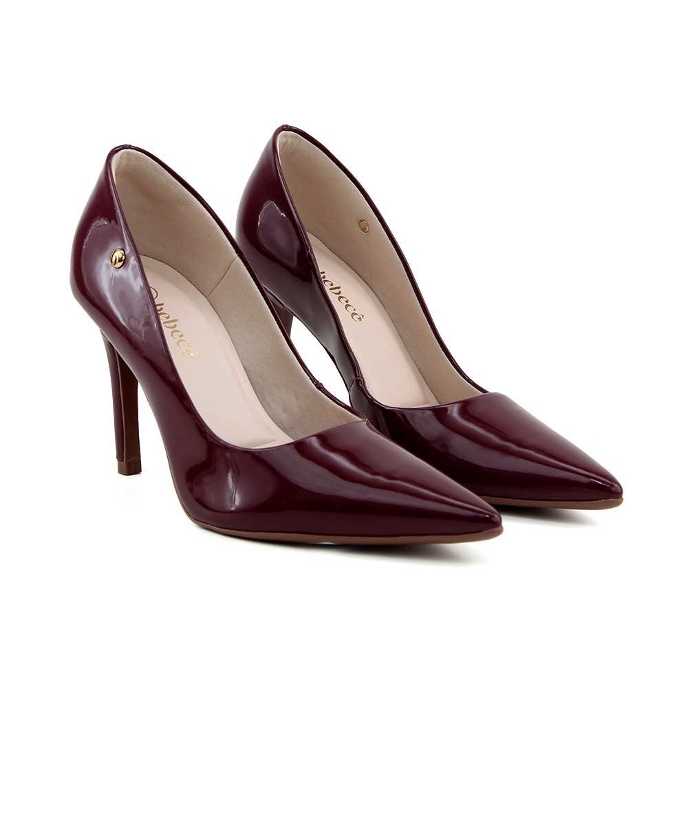 Scarpin Bebecê Verniz Salto Alto Fino Vinho Vermelho 3