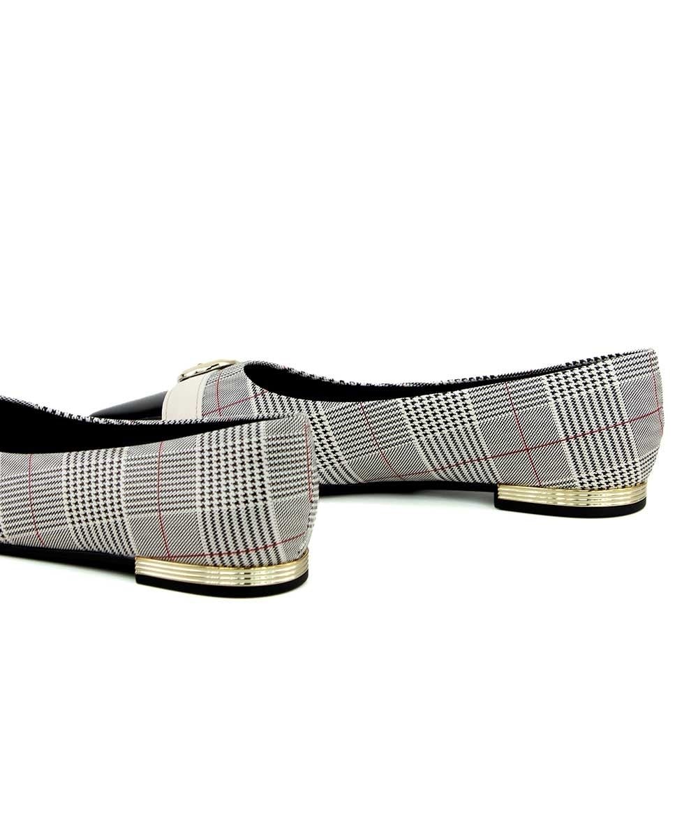 Sapatilha Bico Fino Piccadilly Detalhe Fivela Xadrez/Preto Preto/Branco 4