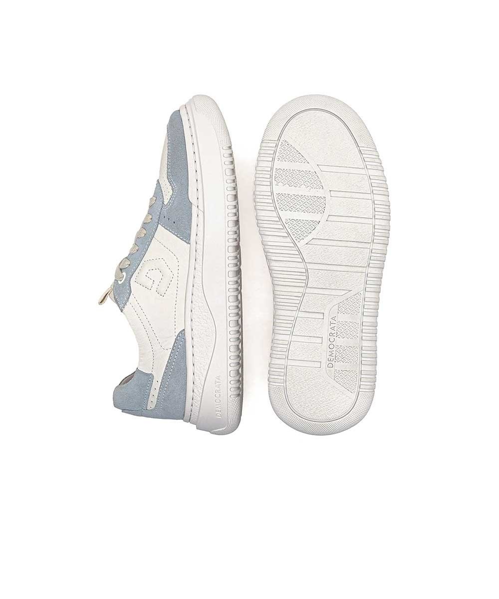 Sapatênis Feminino Democrata Denim Block Couro Azul Claro Branco/Azul 2