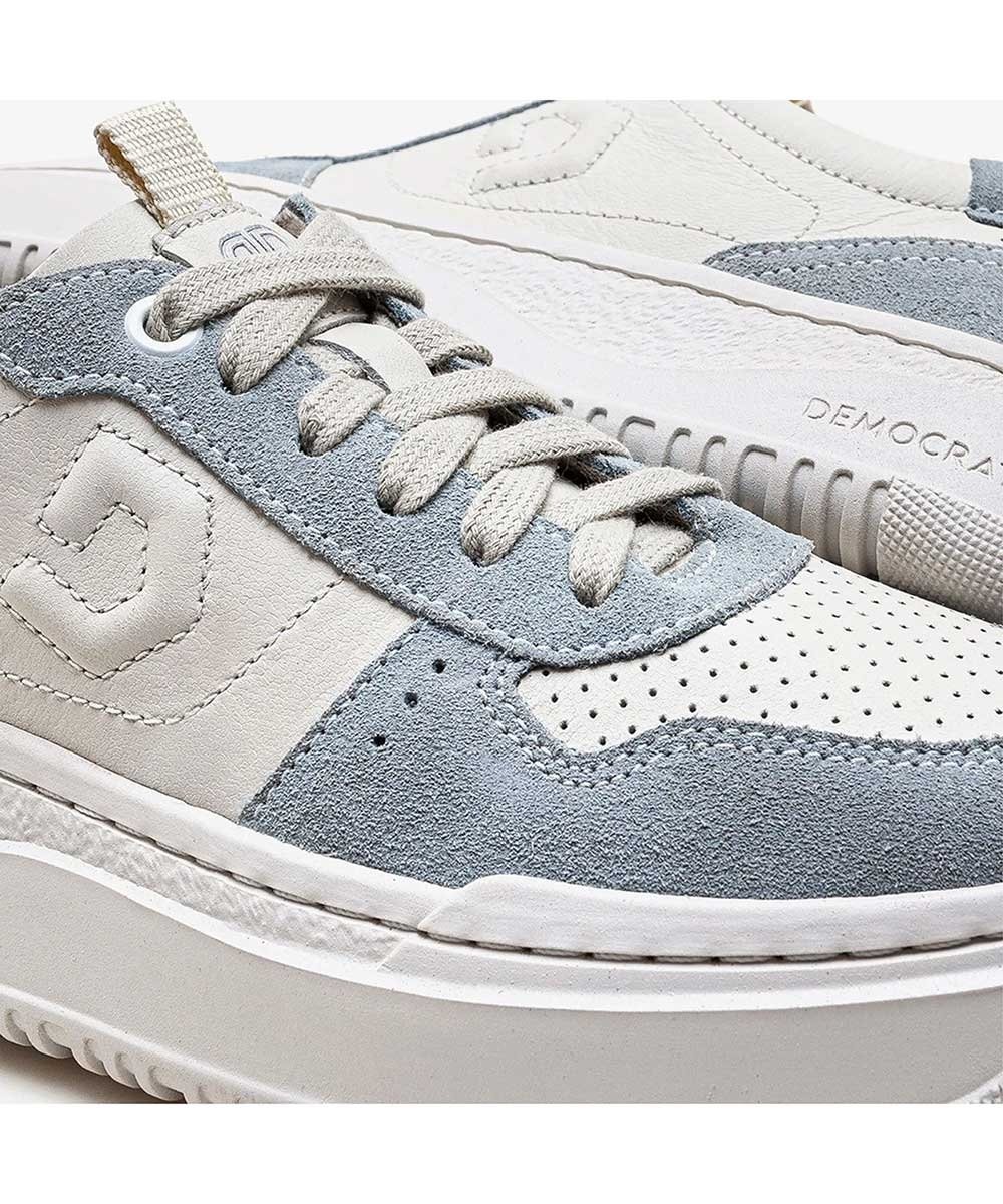 Sapatênis Feminino Democrata Denim Block Couro Azul Claro Branco/Azul 3