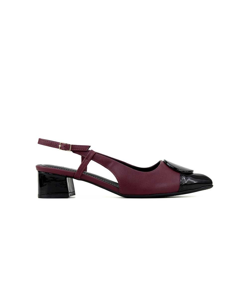 Slingback Piccadilly Taci Salto Médio Vinho Bordô/Preto 1