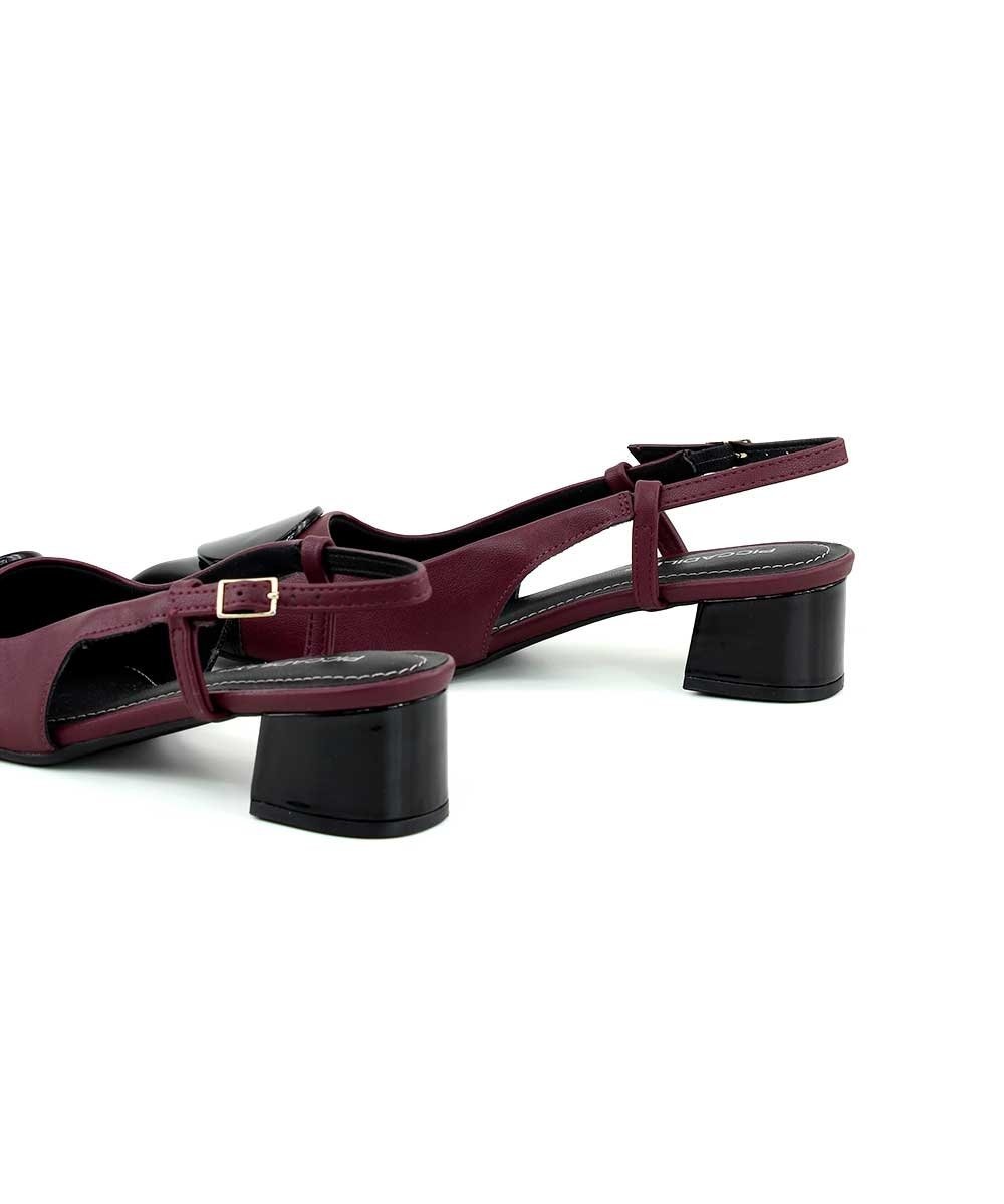 Slingback Piccadilly Taci Salto Médio Vinho Bordô/Preto 12