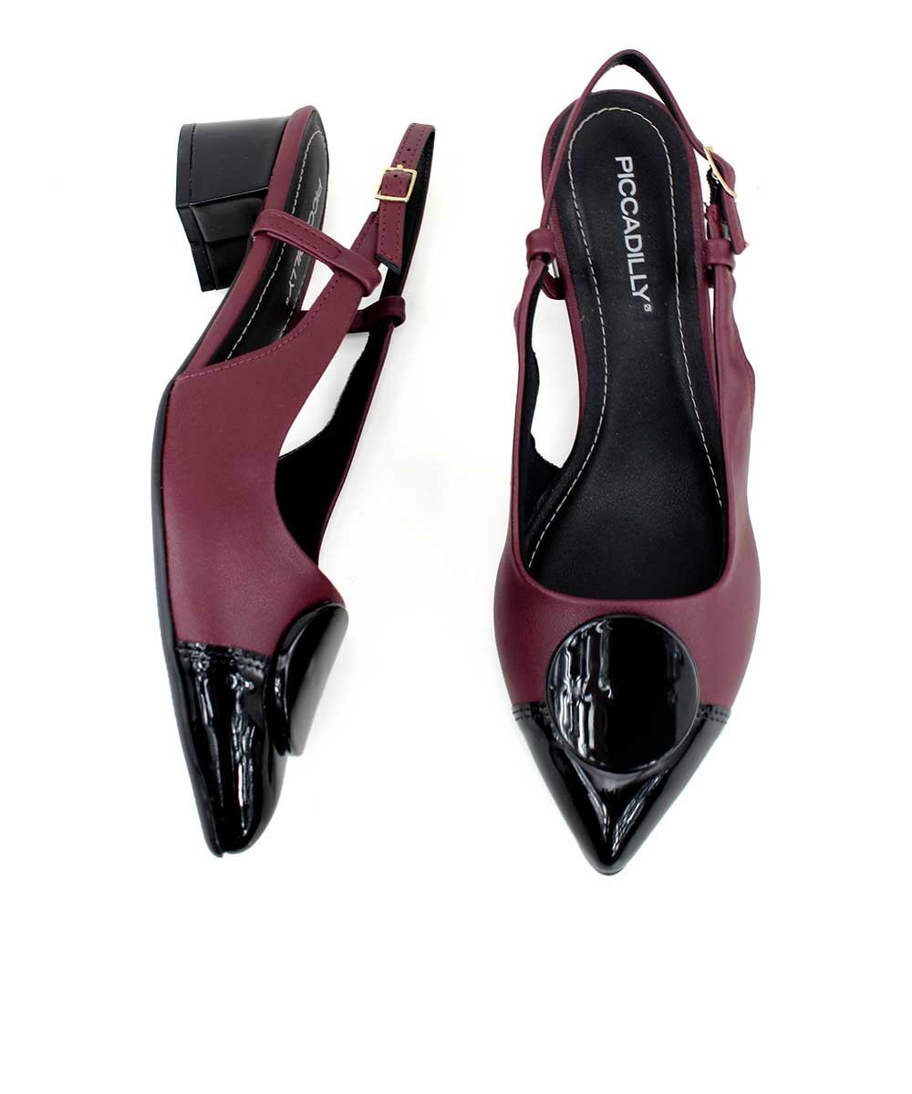 Slingback Piccadilly Taci Salto Médio Vinho Bordô/Preto 5