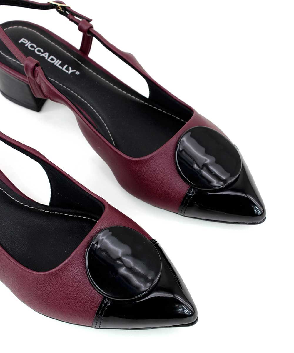 Slingback Piccadilly Taci Salto Médio Vinho Bordô/Preto 7