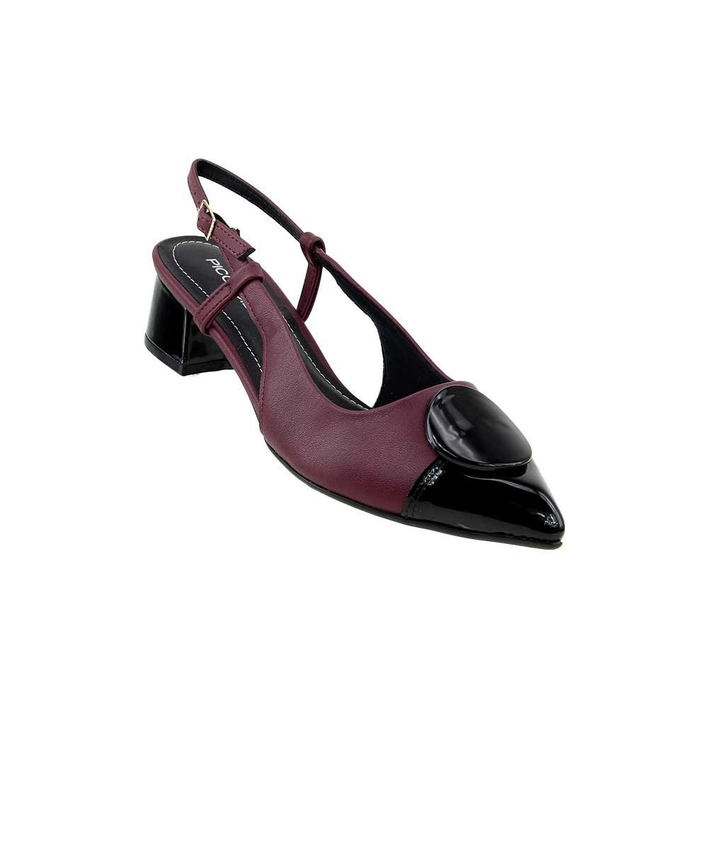 Slingback Piccadilly Taci Salto Médio Vinho Bordô/Preto 8
