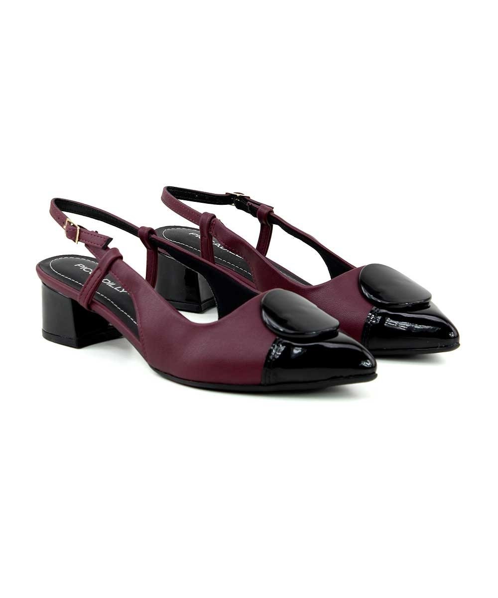 Slingback Piccadilly Taci Salto Médio Vinho Bordô/Preto 9