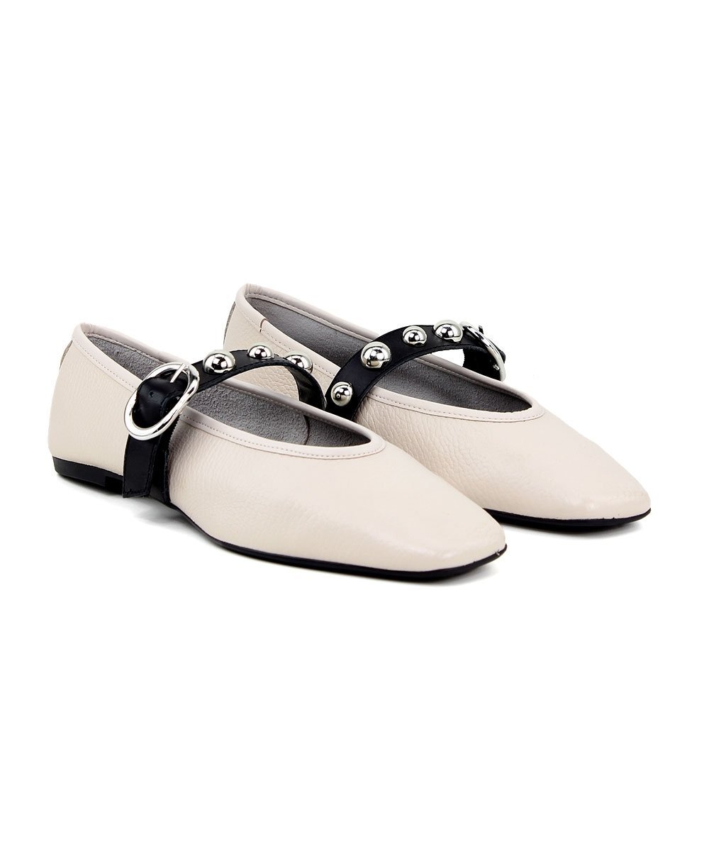 Sapatilha Giulia Domna Fivela Adereço Couro Off White Branco 3