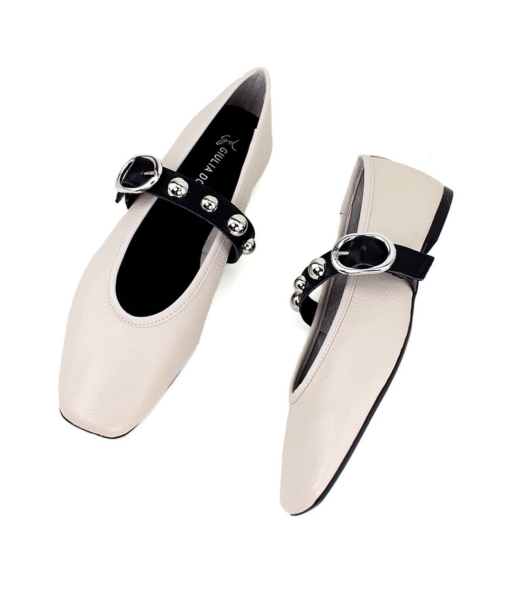 Sapatilha Giulia Domna Fivela Adereço Couro Off White Branco 4