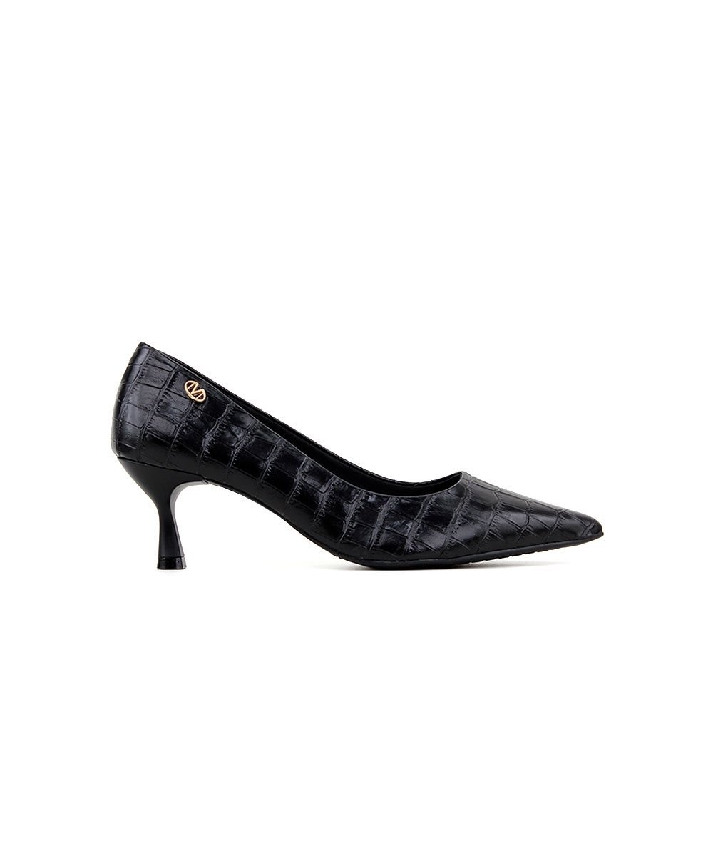 Scarpin Via Marte Bico Fino Croco Preto