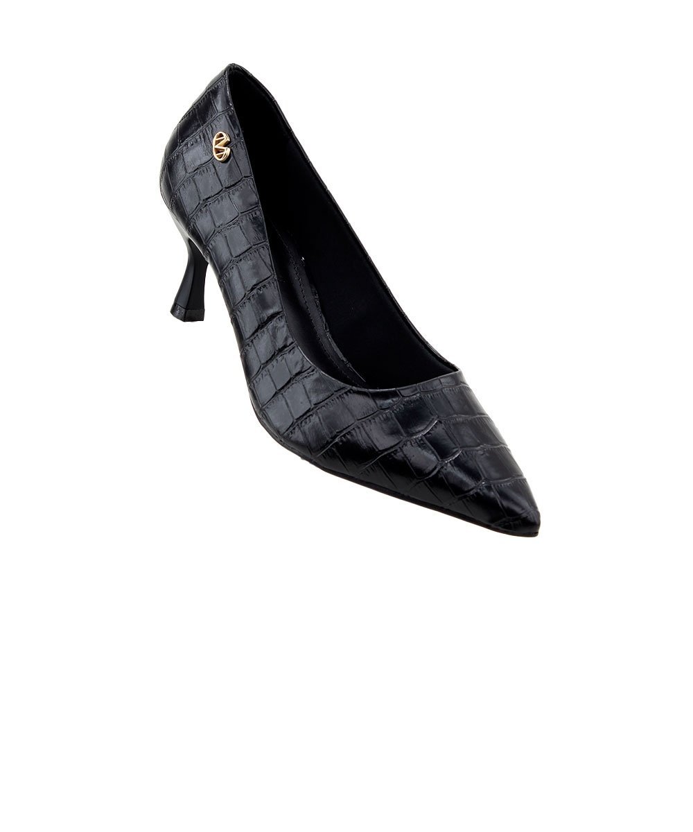 Scarpin Via Marte Bico Fino Croco Preto Preto 2