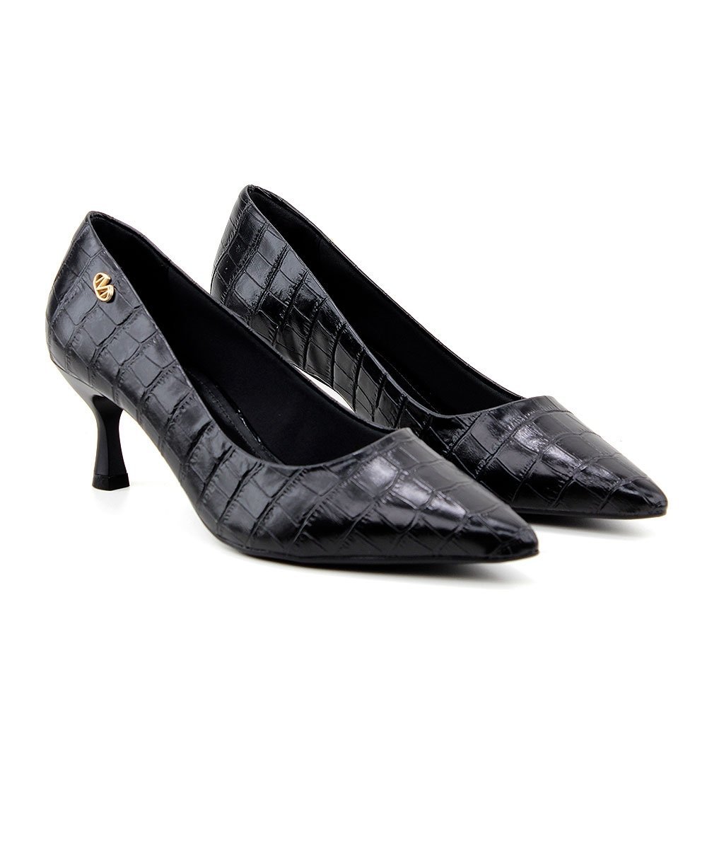 Scarpin Via Marte Bico Fino Croco Preto Preto 3