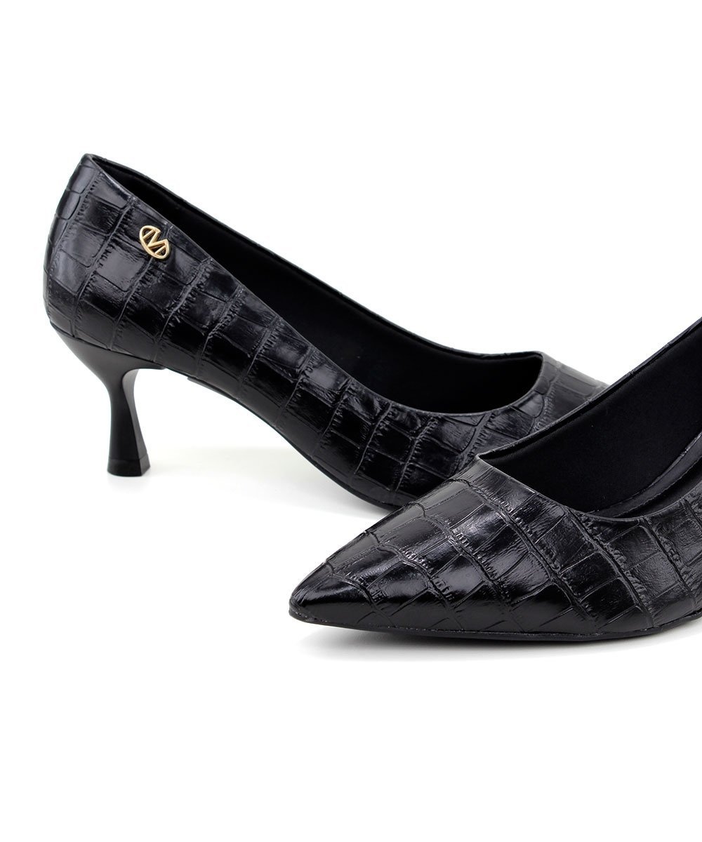 Scarpin Via Marte Bico Fino Croco Preto Preto 4