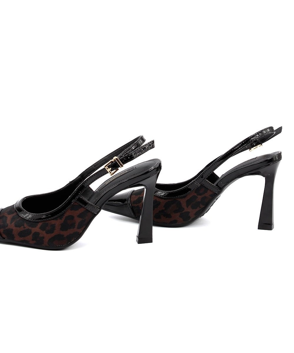 Sapato Slingback Via Marte Salto Alto Fino Preto Onça 6