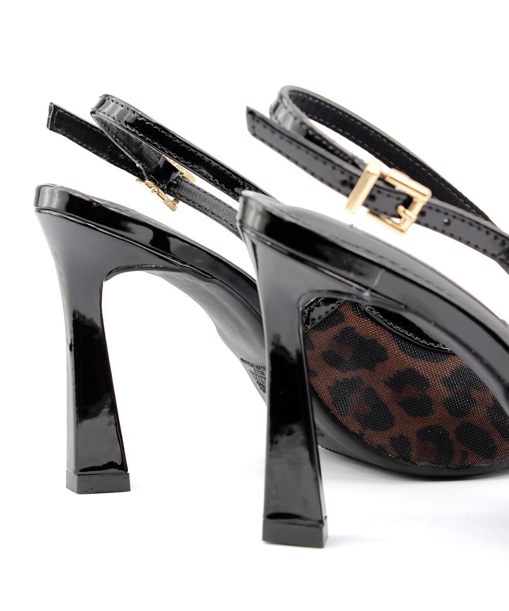 Sapato Slingback Via Marte Salto Alto Fino Preto Onça 7