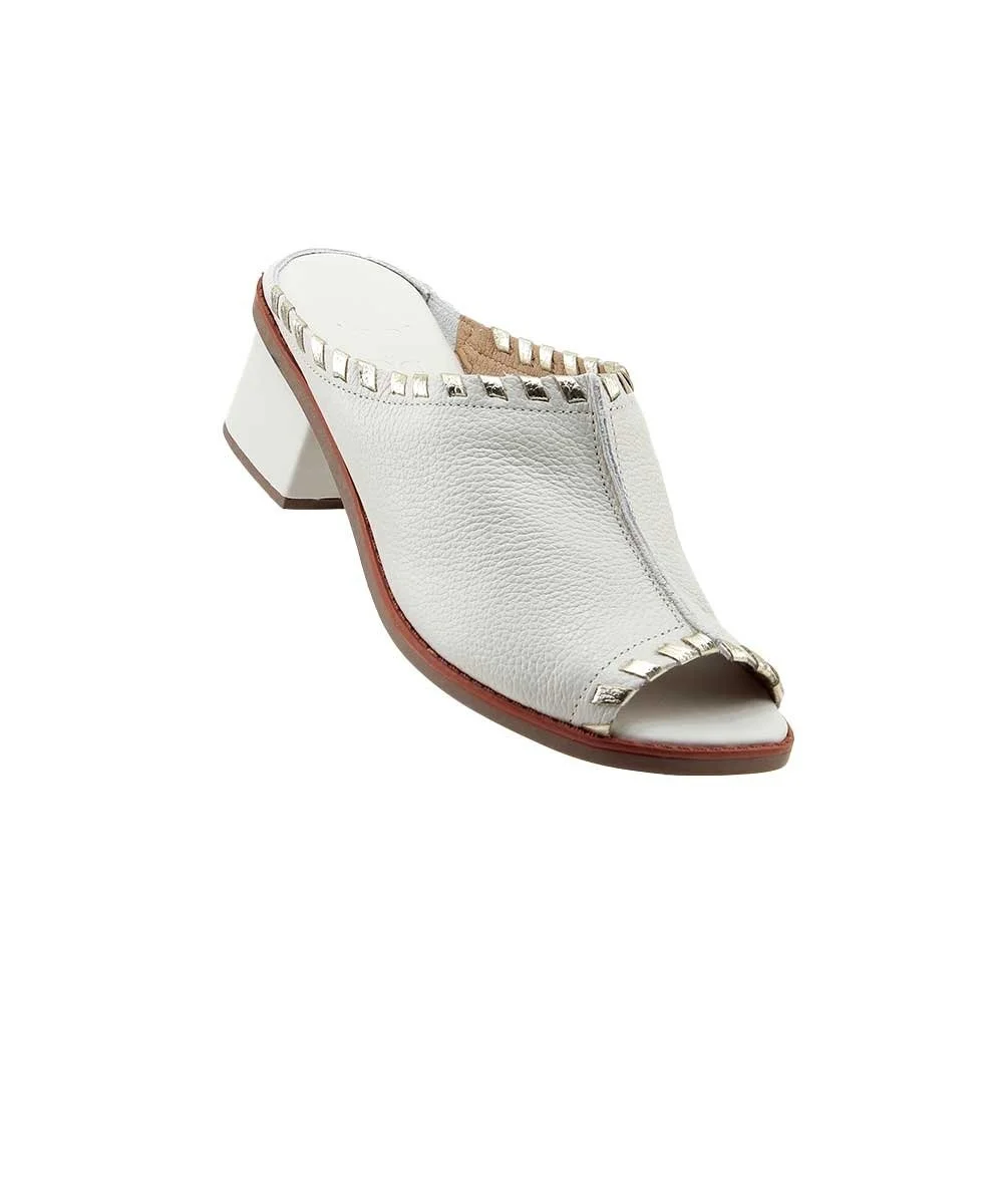 Tamanco Anne Moraes Salto Médio Couro Marfim Branco 3