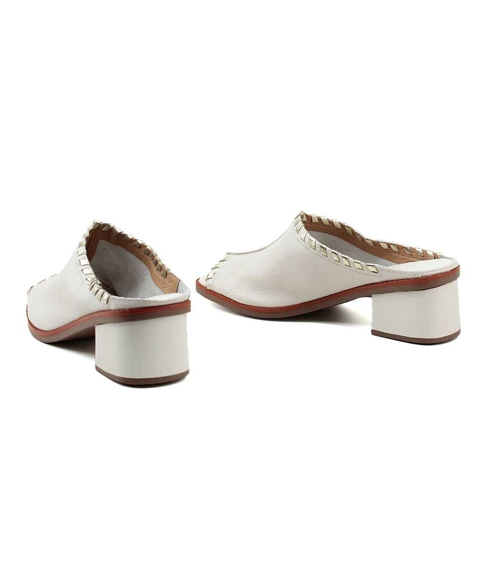 Tamanco Anne Moraes Salto Médio Couro Marfim Branco 2