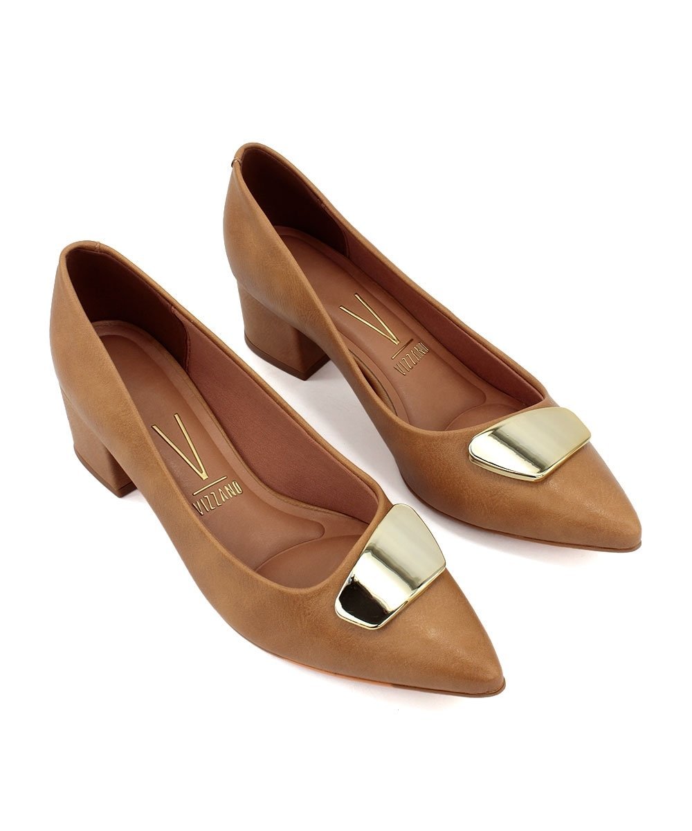 Sapato Scarpin Vizzano Salto Médio Areia Bege 4
