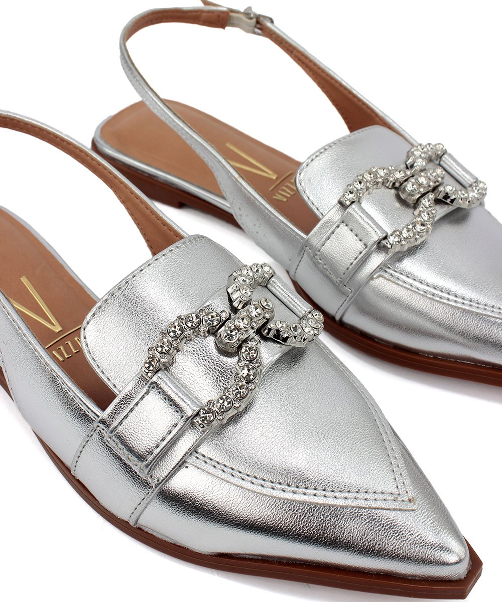 Sapato Slingback Vizzano Salto Baixo Prata Prata 4