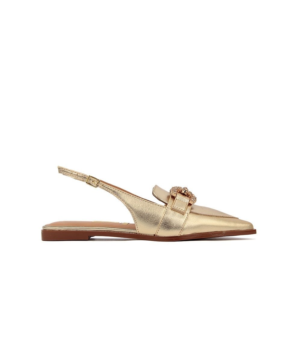 Sapato Slingback Vizzano Salto Baixo Dourado