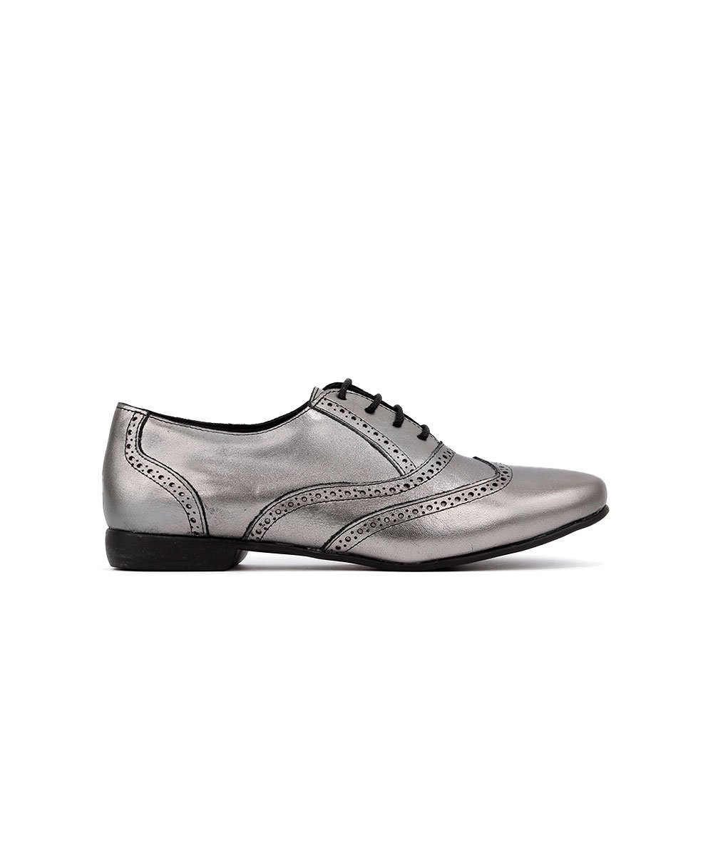 Sapato Oxford Feminino Pixolé Couro Onix Prata 2