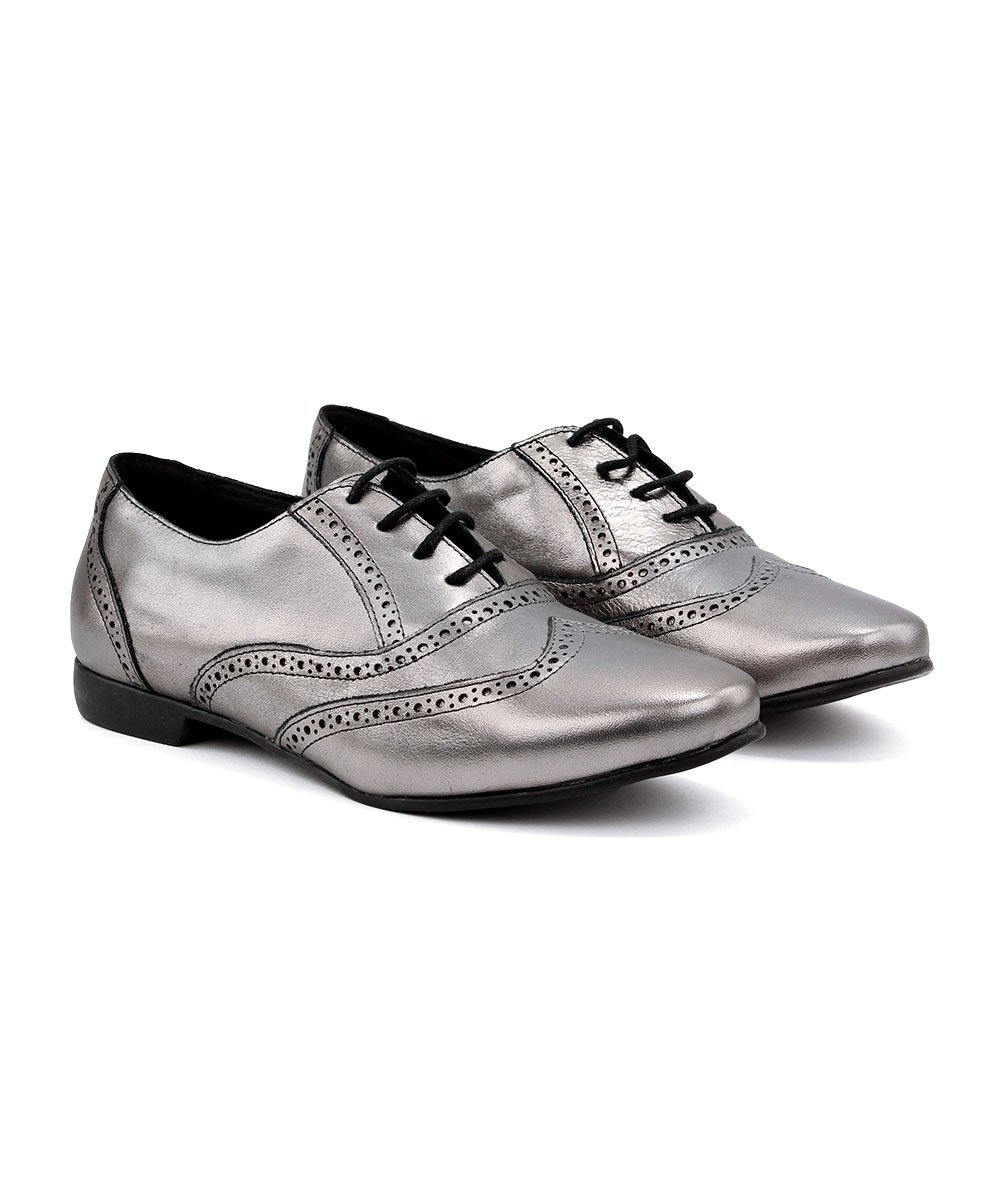 Sapato Oxford Feminino Pixolé Couro Onix Prata 4