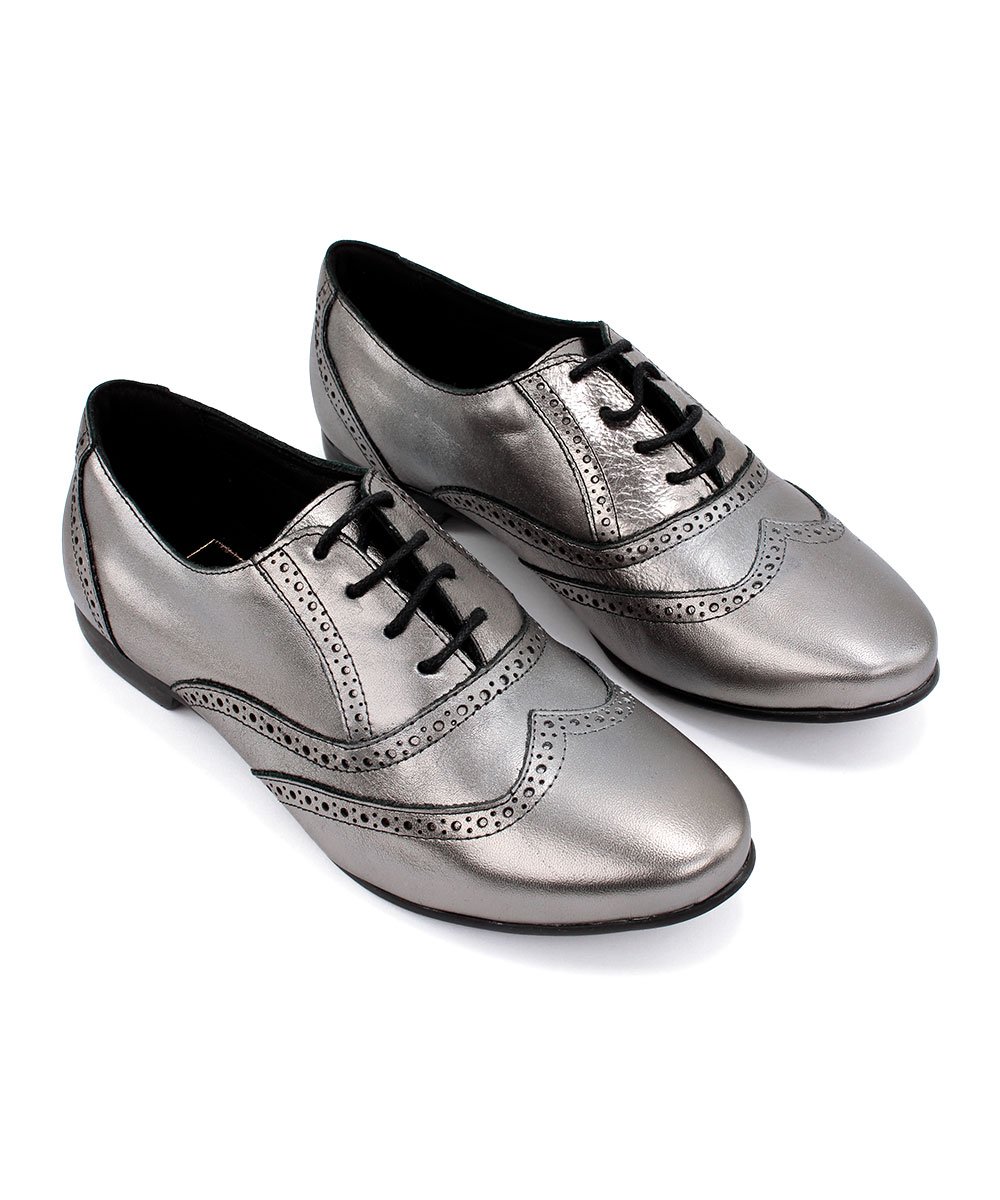 Sapato Oxford Feminino Pixolé Couro Onix Prata 5