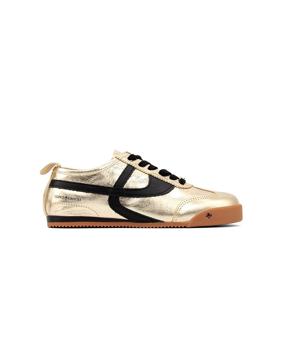Tênis Feminino Cravo E Canela Couro Ouro Dourado/Preto 1