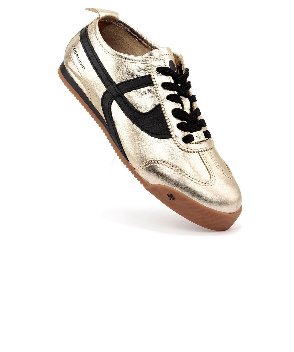 Tênis Feminino Cravo E Canela Couro Ouro Dourado/Preto 2