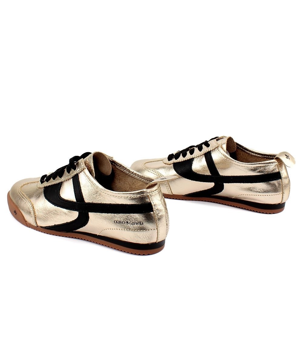 Tênis Feminino Cravo E Canela Couro Ouro Dourado/Preto 5