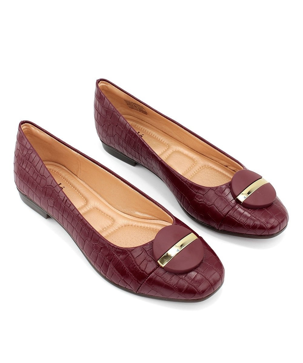 Sapatilha Light Gel Bico Redondo Croco Vinho Vinho 4