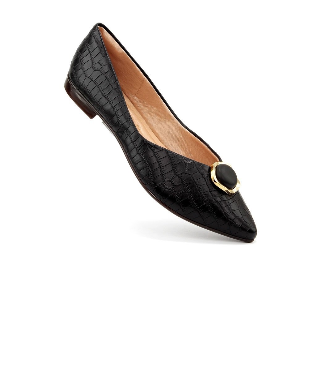 Sapatilha Light Gel Bico Fino Croco Preto Preto 2
