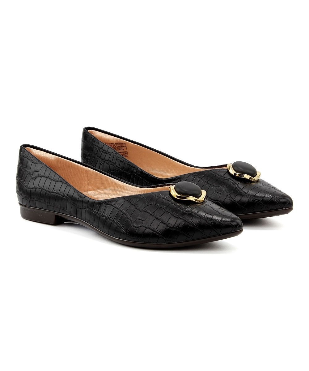 Sapatilha Light Gel Bico Fino Croco Preto Preto 3