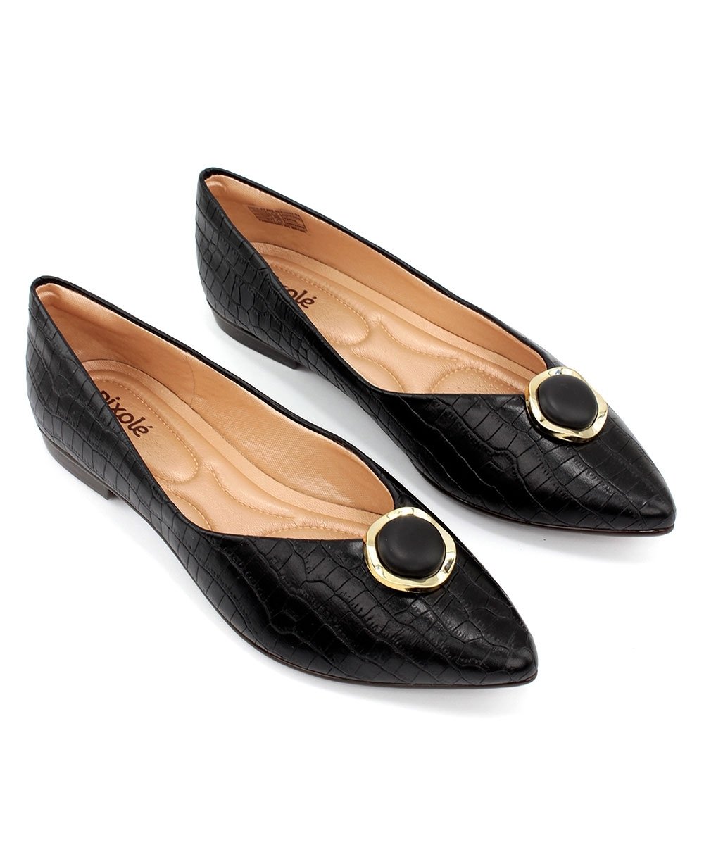 Sapatilha Light Gel Bico Fino Croco Preto Preto 4