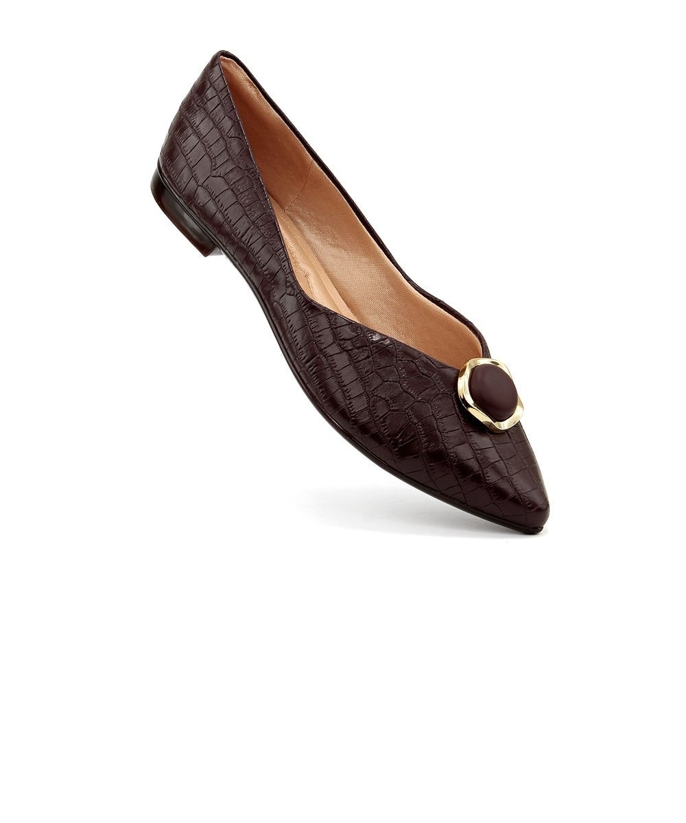 Sapatilha Light Gel Bico Fino Croco Café Marrom 2