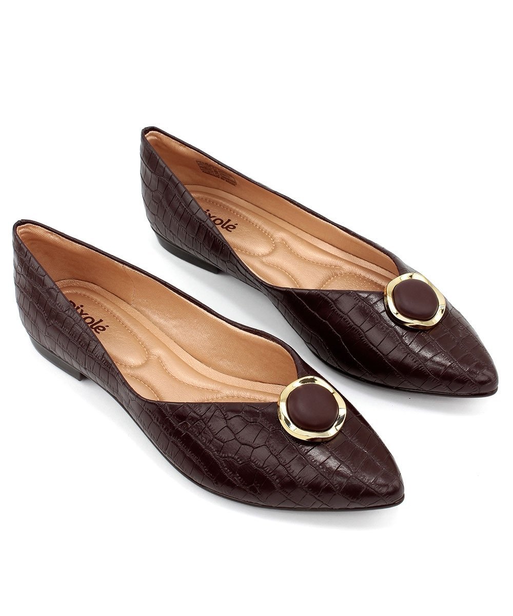 Sapatilha Light Gel Bico Fino Croco Café Marrom 4