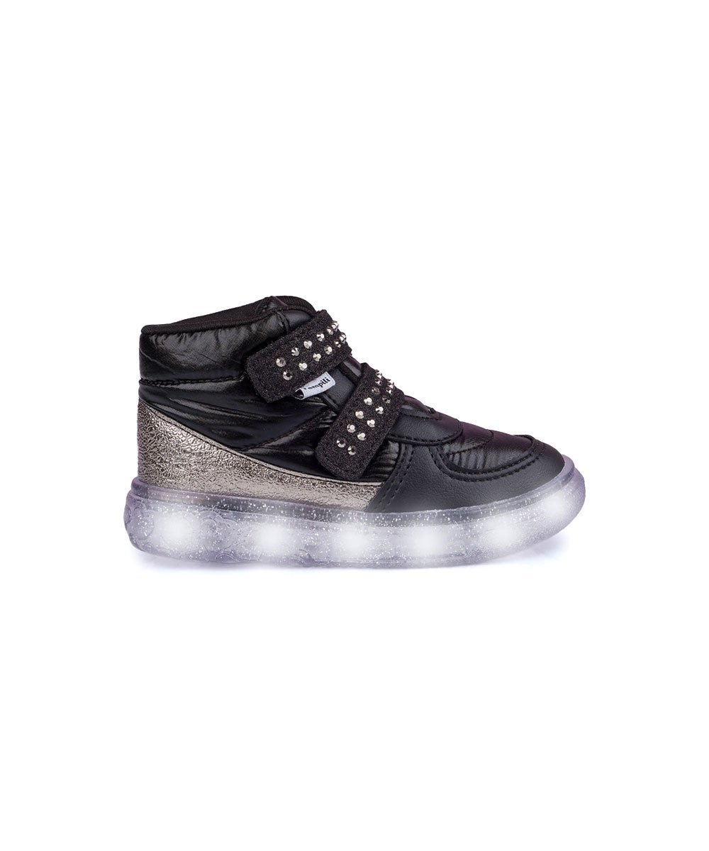 Tênis de Led Infantil Pampili Luz Strass Preto