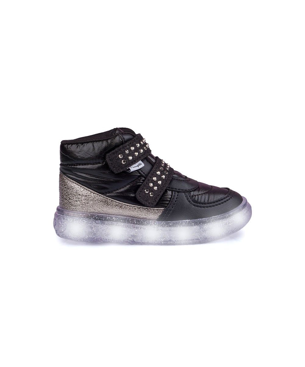 Tênis de Led Infantil Pampili Luz Strass Preto Preto 2