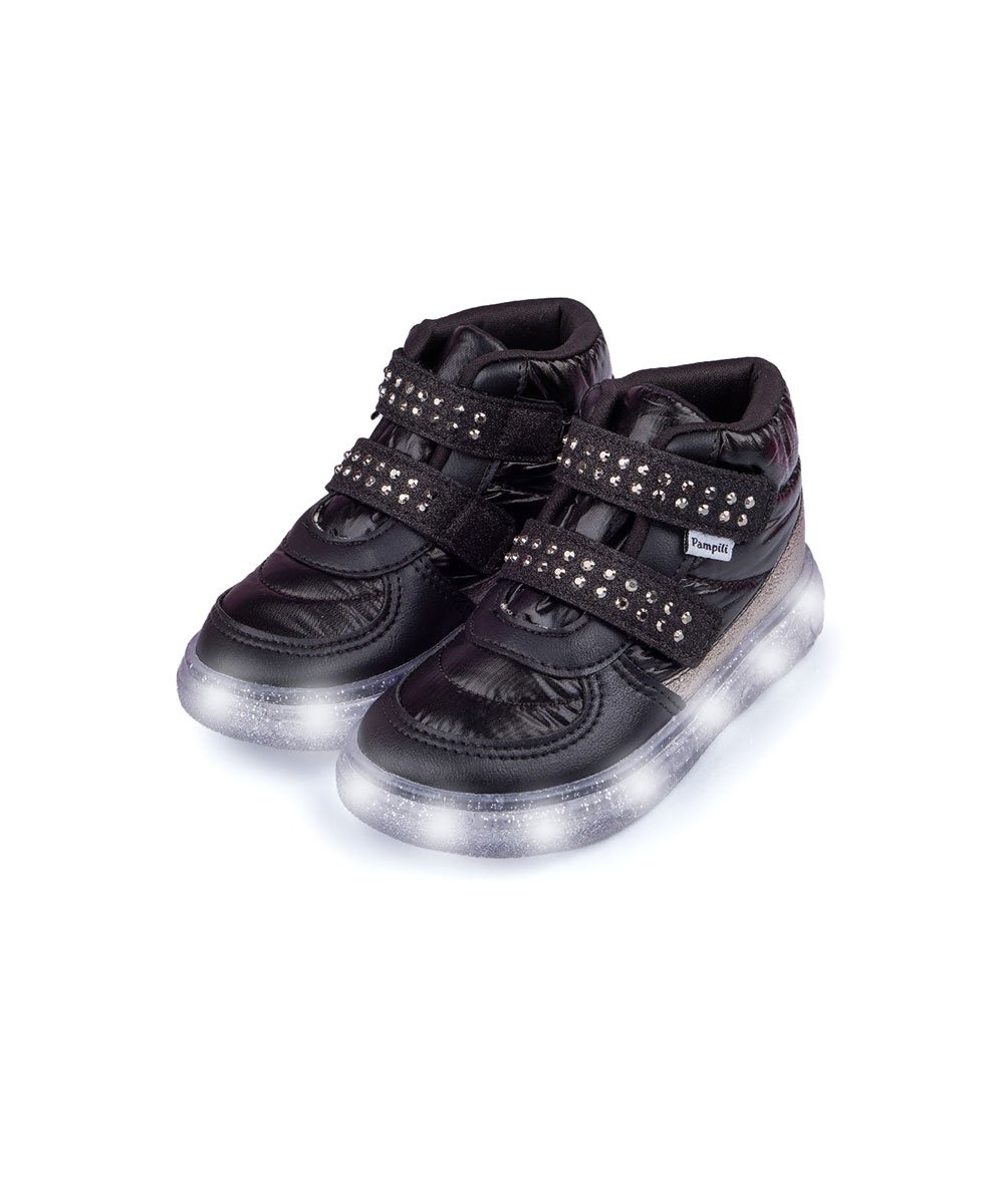 Tênis de Led Infantil Pampili Luz Strass Preto Preto 4