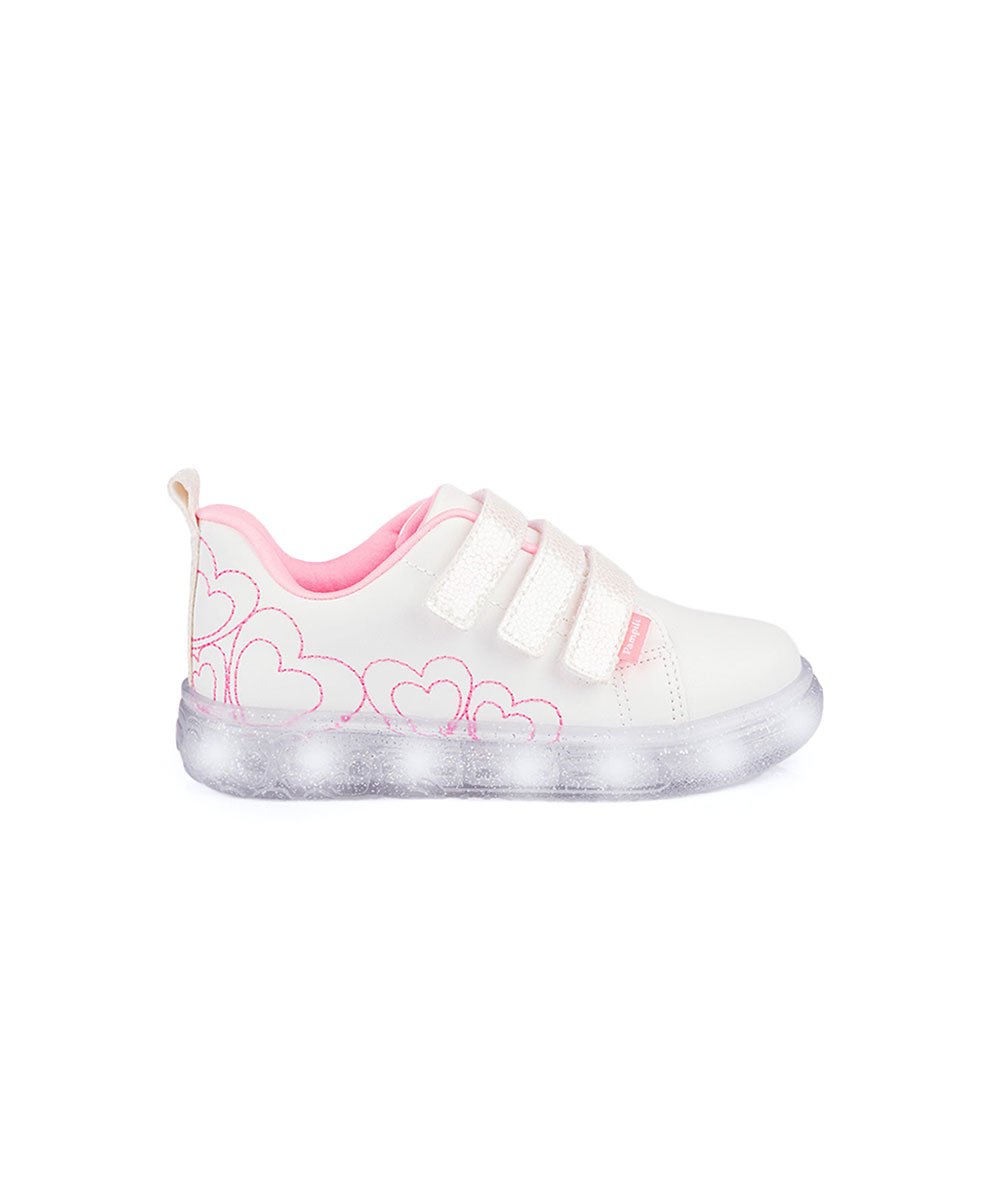 Tênis de Led Infantil Pampili Luz Coração Branco Branco 2