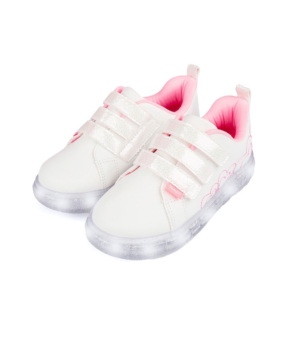 Tênis de Led Infantil Pampili Luz Coração Branco Branco 8