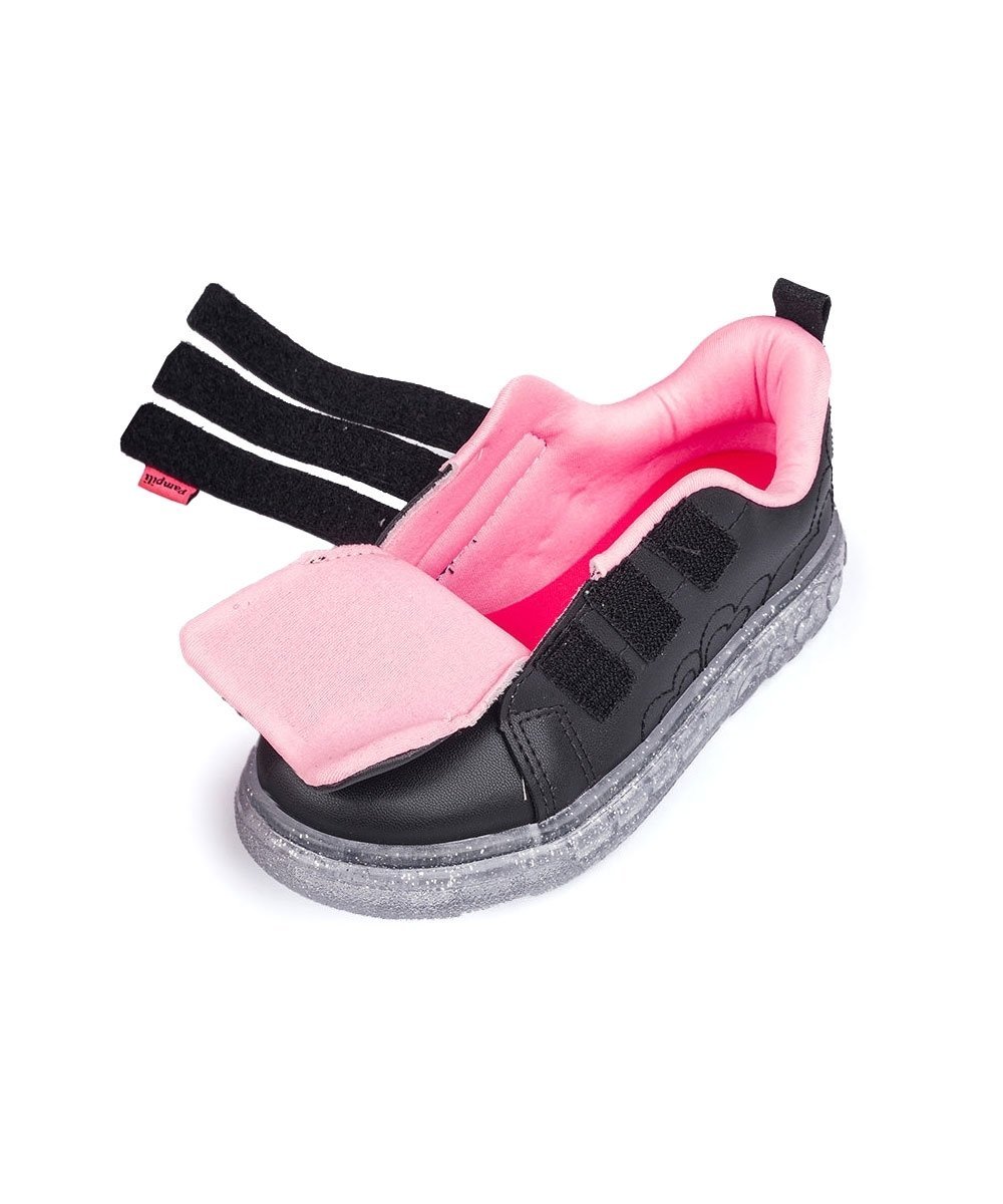 Tênis de Led Infantil Pampili Luz Coração Preto Preto 7