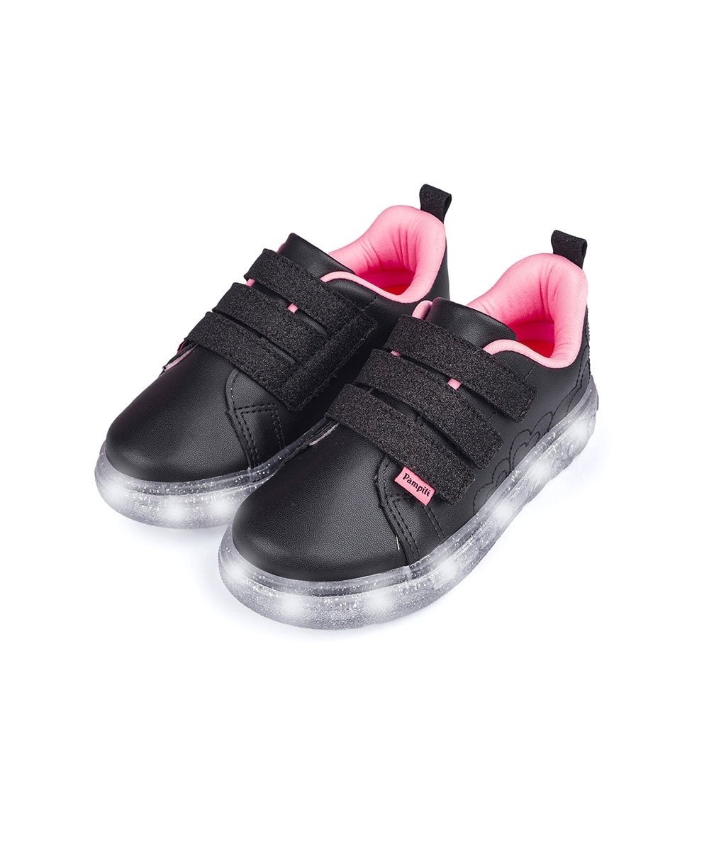 Tênis de Led Infantil Pampili Luz Coração Preto Preto 8