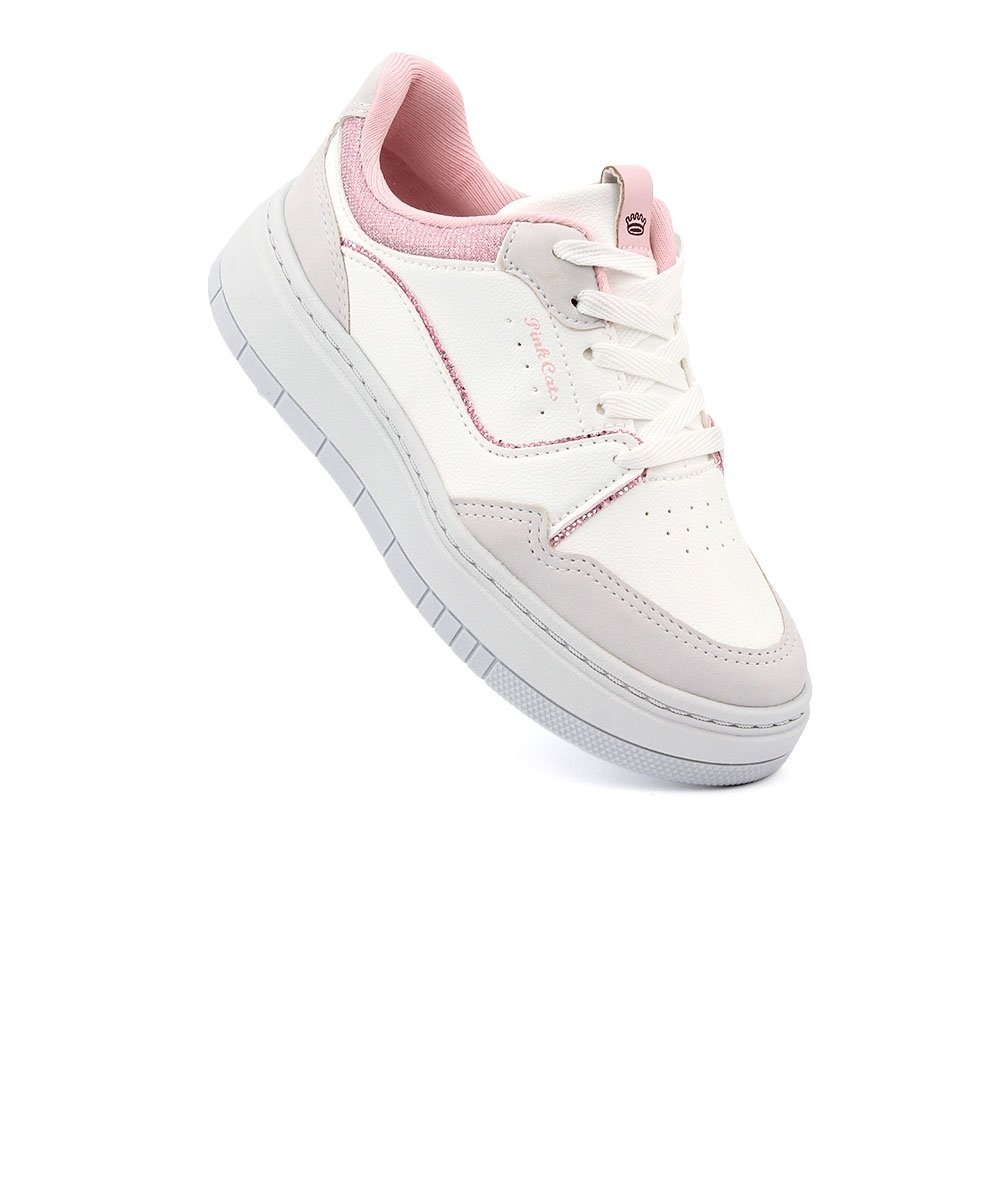 Tênis Infantil Pink Cats Casual Off White Branco/Rosa/Cinza 2