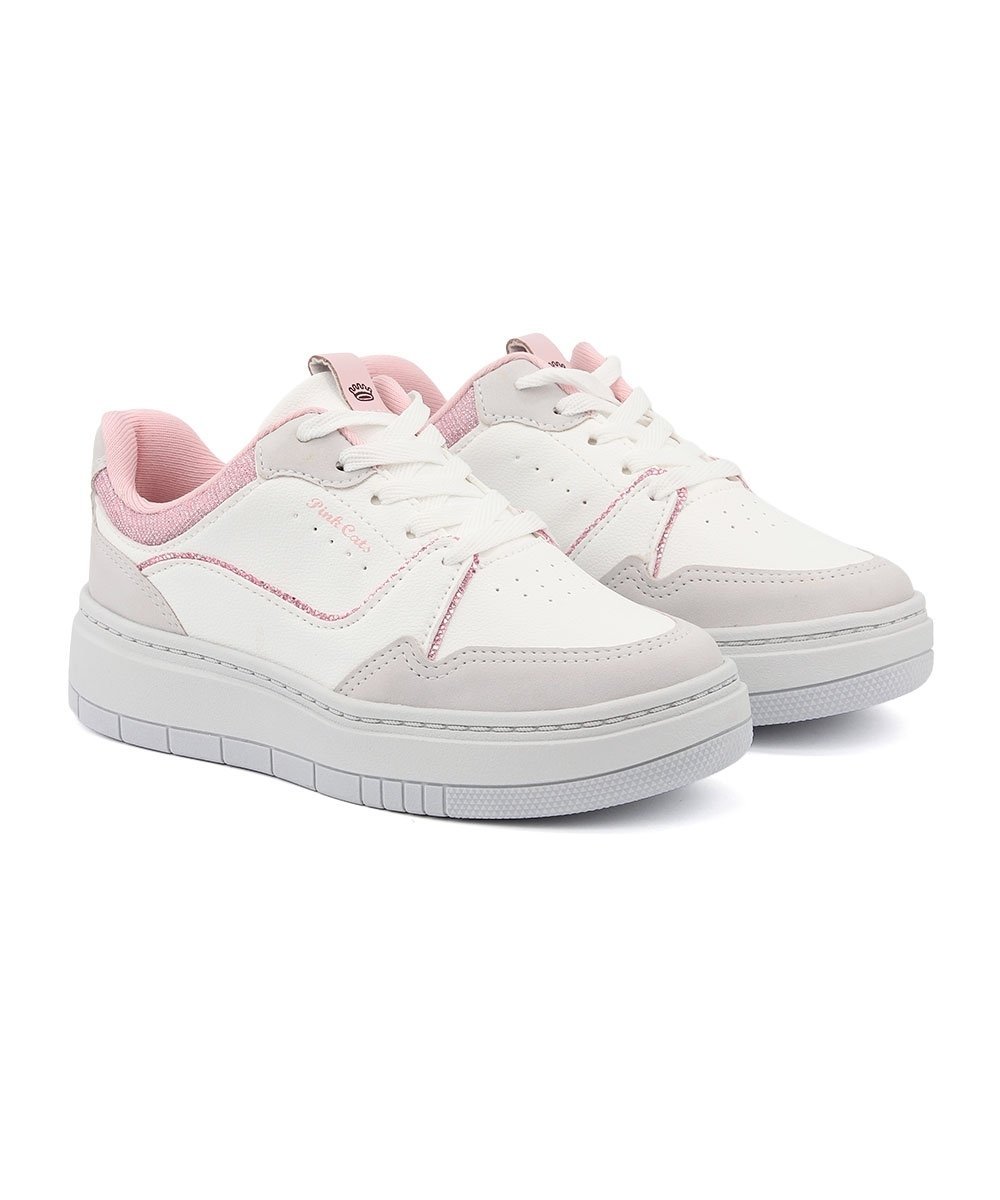 Tênis Infantil Pink Cats Casual Off White Branco/Rosa/Cinza 3